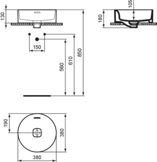 IDEAL STANDARD STRADA II - Schale 380x380x180 mm in weiß glänzend, ohne Hahnloch, mit Überlauf - Platzsparender Waschtisch #T292901 - Weiß (Alpin), Bild 5