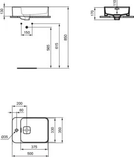 IDEAL STANDARD STRADA II - Schale 500x350x170 mm in weiß glänzend, 1 Hahnloch, mit Überlauf - Platzsparender Waschtisch #T296401 - Weiß (Alpin), Bild 5