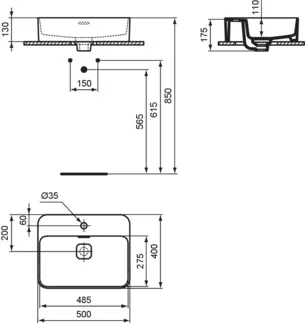 IDEAL STANDARD STRADA II - Schale 500x400x175 mm in weiß glänzend, 1 Hahnloch, mit Überlauf #T296601 - Weiß (Alpin), Bild 5