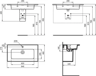 IDEAL STANDARD STRADA II - Möbelwaschtisch 840x460x180 mm in weiß glänzend, 1 Hahnloch, mit Überlauf #T300301 - Weiß (Alpin), Bild 7