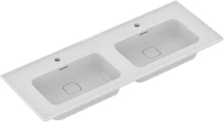 IDEAL STANDARD STRADA II - Doppel- Möbelwaschtisch 1240x460x180 mm in weiß glänzend, 2 Hahnlöcher, mit Überlauf #T300501 - Weiß (Alpin)