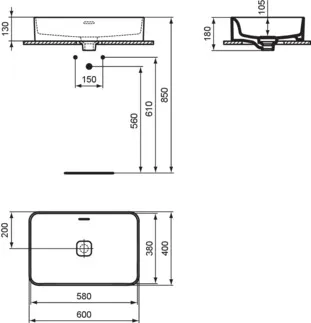 IDEAL STANDARD STRADA II - Schale 600x400x180 mm in weiß glänzend, ohne Hahnloch, mit Überlauf #T299901 - Weiß (Alpin), Bild 6