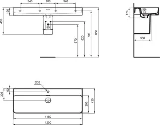 IDEAL STANDARD STRADA II - Waschtisch 1200x430x170 mm in weiß, 1 Hahnloch, mit Überlauf - IdealPlus #T3006MA - Weiß (Alpin) mit Ideal Plus, Bild 5