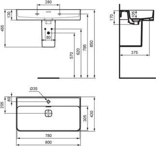 IDEAL STANDARD STRADA II - Waschtisch 800x430x170 mm in weiß, 1 Hahnloch, mit Überlauf - IdealPlus #T3001MA - Weiß (Alpin) mit Ideal Plus, Bild 6