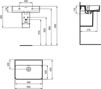 IDEAL STANDARD STRADA II - Waschtisch 600x430x170 mm in weiß glänzend, ohne Hahnloch, mit Überlauf #T363801 - Weiß (Alpin), Bild 7