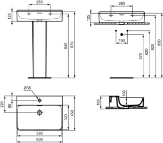 IDEAL STANDARD CONCA - Waschtisch 600x450x165 mm in weiß, 1 Hahnloch, mit Überlauf - IdealPlus #T3818MA - Weiß (Alpin) mit Ideal Plus, Bild 5