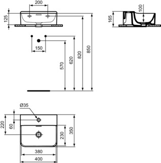 IDEAL STANDARD CONCA - Handwaschbecken 400x350x165 mm in weiß, 1 Hahnloch, mit Überlauf - Platzsparender Waschtisch, IdealPlus #T3876MA - Weiß (Alpin) mit Ideal Plus, Bild 5