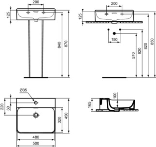 IDEAL STANDARD CONCA - Waschtisch 500x450x145 mm in weiß, 1 Hahnloch, mit Überlauf - IdealPlus #T3690MA - Weiß (Alpin) mit Ideal Plus, Bild 5