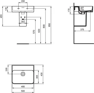 IDEAL STANDARD STRADA II - Waschtisch 500x430x170 mm in weiß glänzend, ohne Hahnloch, mit Überlauf #T363701 - Weiß (Alpin), Bild 7