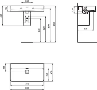 IDEAL STANDARD STRADA II - Waschtisch 800x430x170 mm in weiß glänzend, ohne Hahnloch, mit Überlauf #T363901 - Weiß (Alpin), Bild 7