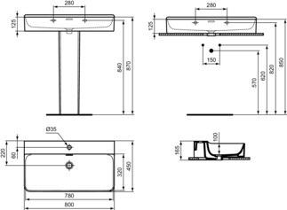 IDEAL STANDARD CONCA - Waschtisch 800x450x145 mm in weiß seidenmatt, 1 Hahnloch, mit Überlauf #T3692V1 - Seidenweiß, Bild 5