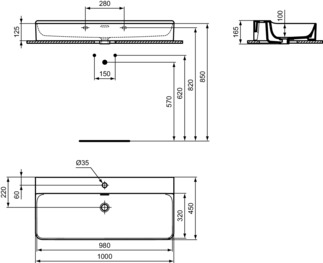 IDEAL STANDARD CONCA - Waschtisch 1000x450x145 mm in weiß, 1 Hahnloch, mit Überlauf - IdealPlus #T3693MA - Weiß (Alpin) mit Ideal Plus, Bild 5