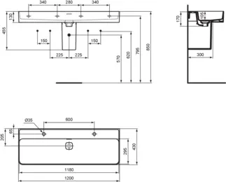 IDEAL STANDARD STRADA II - Waschtisch 1200x430x170 mm in weiß, 2 Hahnlöcher, mit Überlauf - IdealPlus #T3595MA - Weiß (Alpin) mit Ideal Plus, Bild 5