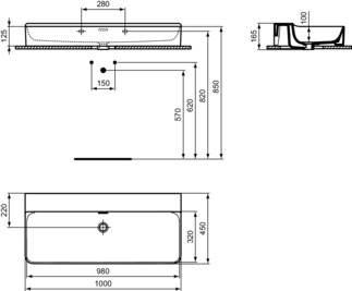 IDEAL STANDARD CONCA - Waschtisch 1000x450x165 mm in weiß, ohne Hahnloch, mit Überlauf - IdealPlus #T3834MA - Weiß (Alpin) mit Ideal Plus, Bild 5