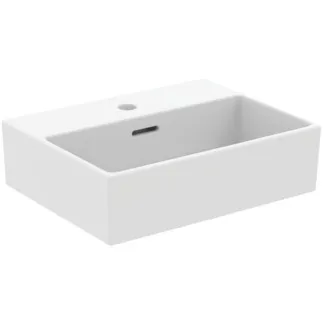 IDEAL STANDARD EXTRA - Handwaschbecken 450x350x150 mm in weiß seidenmatt, 1 Hahnloch, mit Überlauf - Platzsparender Waschtisch #T3732V1 - Seidenweiß