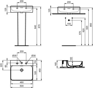 IDEAL STANDARD CONCA - Waschtisch 500x450x165 mm in weiß, 3 Hahnlöcher, mit Überlauf - IdealPlus #T3783MA - Weiß (Alpin) mit Ideal Plus, Bild 5