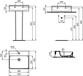 IDEAL STANDARD CONCA - Waschtisch 500x450x145 mm in weiß glänzend, 1 Hahnloch, ohne Überlauf #T378501 - Weiß (Alpin), Bild 5