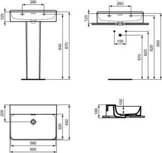 IDEAL STANDARD CONCA - Waschtisch 600x450x165 mm in weiß, ohne Hahnloch, mit Überlauf - IdealPlus #T3789MA - Weiß (Alpin) mit Ideal Plus, Bild 5