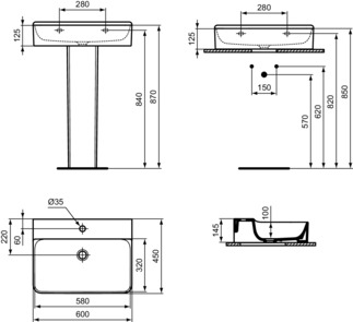 IDEAL STANDARD CONCA - Waschtisch 600x450x145 mm in weiß, 1 Hahnloch, ohne Überlauf - IdealPlus #T3823MA - Weiß (Alpin) mit Ideal Plus, Bild 5