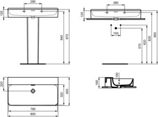 IDEAL STANDARD CONCA - Waschtisch 800x450x165 mm in weiß, ohne Hahnloch, mit Überlauf - IdealPlus #T3794MA - Weiß (Alpin) mit Ideal Plus, Bild 5