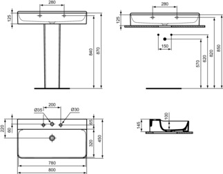 IDEAL STANDARD CONCA - Waschtisch 800x450x145 mm in weiß, 3 Hahnlöcher, ohne Überlauf - IdealPlus #T3830MA - Weiß (Alpin) mit Ideal Plus, Bild 5
