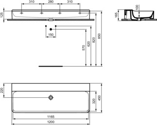 IDEAL STANDARD CONCA - Waschtisch 1200x450x145 mm in weiß glänzend, ohne Hahnloch, ohne Überlauf #T380901 - Weiß (Alpin), Bild 5