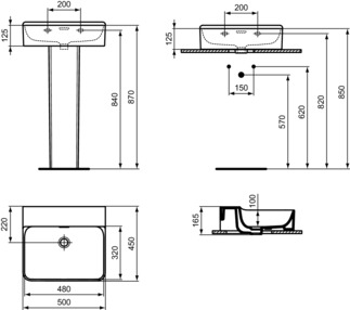 IDEAL STANDARD CONCA - Waschtisch 500x450x165 mm in weiß, ohne Hahnloch, mit Überlauf - IdealPlus #T3784MA - Weiß (Alpin) mit Ideal Plus, Bild 5