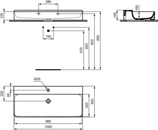 IDEAL STANDARD CONCA - Waschtisch 1000x450x145 mm in weiß, 1 Hahnloch, ohne Überlauf - IdealPlus #T3835MA - Weiß (Alpin) mit Ideal Plus, Bild 5