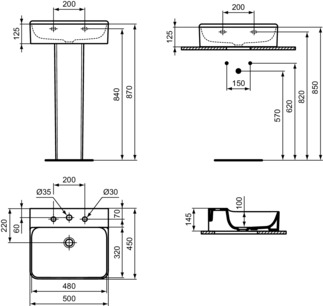 IDEAL STANDARD CONCA - Waschtisch 500x450x145 mm in weiß, 3 Hahnlöcher, ohne Überlauf - IdealPlus #T3786MA - Weiß (Alpin) mit Ideal Plus, Bild 5