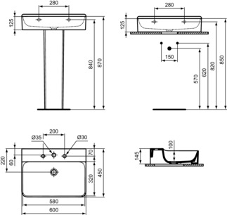 IDEAL STANDARD CONCA - Waschtisch 600x450x145 mm in weiß, 3 Hahnlöcher, ohne Überlauf - IdealPlus #T3791MA - Weiß (Alpin) mit Ideal Plus, Bild 5