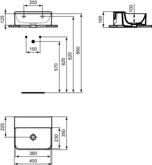 IDEAL STANDARD CONCA - Handwaschbecken 400x350x165 mm in weiß, ohne Hahnloch, ohne Überlauf - Platzsparender Waschtisch, IdealPlus #T3879MA - Weiß (Alpin) mit Ideal Plus, Bild 5