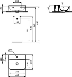 IDEAL STANDARD CONCA - Handwaschbecken 400x350x165 mm in weiß, 1 Hahnloch, ohne Überlauf - Platzsparender Waschtisch, IdealPlus #T3878MA - Weiß (Alpin) mit Ideal Plus, Bild 5