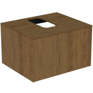 IDEAL STANDARD CONCA - Waschtisch-Unterschrank 602x505x370 mm in walnuss dunkel dekor, 1 Schublade - Grifflos, Vollauszug, Push-to-open, SoftClosing, Vormontiert, Nachhaltig gewonnenes Holz, Echtholzfurnier #T3928Y5 - Walnuss dunkel