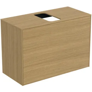 IDEAL STANDARD CONCA - Waschtisch-Unterschrank 802x373x550 mm in eiche hell furnier, 2 Schubladen - Grifflos, Vollauszug, Push-to-open, SoftClosing, Vormontiert, Nachhaltig gewonnenes Holz, Echtholzfurnier #T3935Y6 - Eiche hell