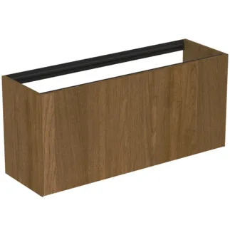 IDEAL STANDARD CONCA - Waschtisch-Unterschrank 1200x373x540 mm in walnuss dunkel dekor, 2 Schubladen - Grifflos, Vollauszug, Push-to-open, SoftClosing, Vormontiert, Nachhaltig gewonnenes Holz, Echtholzfurnier #T3939Y5 - Walnuss dunkel