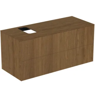 IDEAL STANDARD CONCA - Waschtisch-Unterschrank 1202x505x550 mm in walnuss dunkel dekor, 2 Schubladen - Grifflos, Vollauszug, Push-to-open, SoftClosing, Vormontiert, Nachhaltig gewonnenes Holz, Echtholzfurnier #T3944Y5 - Walnuss dunkel