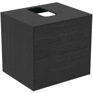 IDEAL STANDARD CONCA - Waschtisch-Unterschrank 602x505x550 mm in eiche geflammt furnier, 2 Schubladen - Grifflos, Vollauszug, Push-to-open, SoftClosing, Vormontiert, Nachhaltig gewonnenes Holz, Echtholzfurnier #T3940Y4 - Eiche geflammt