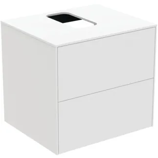 IDEAL STANDARD CONCA - Waschtisch-Unterschrank 602x505x550 mm in weiß matt lackiert, 2 Schubladen - Grifflos, Vollauszug, Push-to-open, SoftClosing, Vormontiert, Nachhaltig gewonnenes Holz #T3940Y1 - Weiß matt