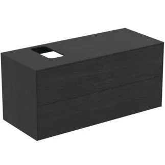 IDEAL STANDARD CONCA - Waschtisch-Unterschrank 1202x505x550 mm in eiche geflammt furnier, 2 Schubladen - Grifflos, Vollauszug, Push-to-open, SoftClosing, Vormontiert, Nachhaltig gewonnenes Holz, Echtholzfurnier #T3944Y4 - Eiche geflammt