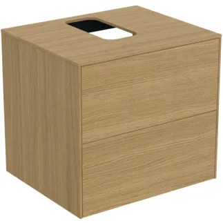 IDEAL STANDARD CONCA - Waschtisch-Unterschrank 602x505x550 mm in eiche hell furnier, 2 Schubladen - Grifflos, Vollauszug, Push-to-open, SoftClosing, Vormontiert, Nachhaltig gewonnenes Holz, Echtholzfurnier #T3940Y6 - Eiche hell