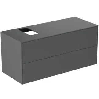 IDEAL STANDARD CONCA - Waschtisch-Unterschrank 1202x505x550 mm in anthrazit matt lackiert, 2 Schubladen - Grifflos, Vollauszug, Push-to-open, SoftClosing, Vormontiert, Nachhaltig gewonnenes Holz #T3944Y2 - Anthrazit matt