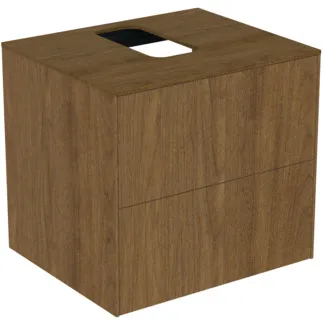 IDEAL STANDARD CONCA - Waschtisch-Unterschrank 602x505x550 mm in walnuss dunkel dekor, 2 Schubladen - Grifflos, Vollauszug, Push-to-open, SoftClosing, Vormontiert, Nachhaltig gewonnenes Holz, Echtholzfurnier #T3940Y5 - Walnuss dunkel