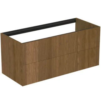 IDEAL STANDARD CONCA - Waschtisch-Unterschrank 1200x505x540 mm in walnuss dunkel dekor, 2 Schubladen - Grifflos, Vollauszug, Push-to-open, SoftClosing, Vormontiert, Nachhaltig gewonnenes Holz, Echtholzfurnier #T3945Y5 - Walnuss dunkel