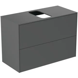IDEAL STANDARD CONCA - Waschtisch-Unterschrank 802x373x550 mm in anthrazit matt lackiert, 2 Schubladen - Grifflos, Vollauszug, Push-to-open, SoftClosing, Vormontiert, Nachhaltig gewonnenes Holz #T3947Y2 - Anthrazit matt