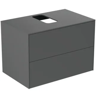 IDEAL STANDARD CONCA - Waschtisch-Unterschrank 802x505x550 mm in anthrazit matt lackiert, 2 Schubladen - Grifflos, Vollauszug, Push-to-open, SoftClosing, Vormontiert, Nachhaltig gewonnenes Holz #T3941Y2 - Anthrazit matt