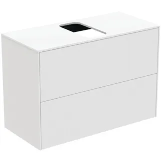 IDEAL STANDARD CONCA - Waschtisch-Unterschrank 802x373x550 mm in weiß matt lackiert, 2 Schubladen - Grifflos, Vollauszug, Push-to-open, SoftClosing, Vormontiert, Nachhaltig gewonnenes Holz #T3947Y1 - Weiß matt