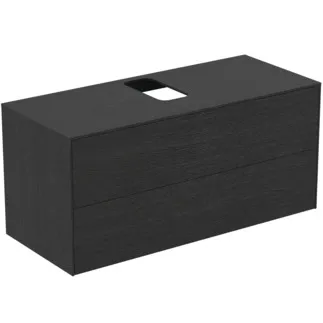 IDEAL STANDARD CONCA - Waschtisch-Unterschrank 1202x505x550 mm in eiche geflammt furnier, 2 Schubladen - Grifflos, Vollauszug, Push-to-open, SoftClosing, Vormontiert, Nachhaltig gewonnenes Holz, Echtholzfurnier #T3943Y4 - Eiche geflammt