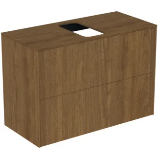 IDEAL STANDARD CONCA - Waschtisch-Unterschrank 802x373x550 mm in walnuss dunkel dekor, 2 Schubladen - Grifflos, Vollauszug, Push-to-open, SoftClosing, Vormontiert, Nachhaltig gewonnenes Holz, Echtholzfurnier #T3947Y5 - Walnuss dunkel
