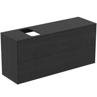 IDEAL STANDARD CONCA - Waschtisch-Unterschrank 1202x373x550 mm in eiche geflammt furnier, 2 Schubladen - Grifflos, Vollauszug, Push-to-open, SoftClosing, Vormontiert, Nachhaltig gewonnenes Holz, Echtholzfurnier #T3950Y4 - Eiche geflammt