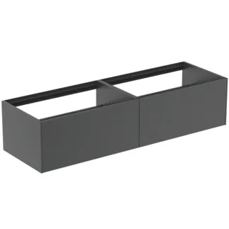 IDEAL STANDARD CONCA - Waschtisch-Unterschrank 1585x505x360 mm in anthrazit matt lackiert, 2 Schubladen - Grifflos, Vollauszug, Push-to-open, SoftClosing, Vormontiert, Nachhaltig gewonnenes Holz #T3984Y2 - Anthrazit matt
